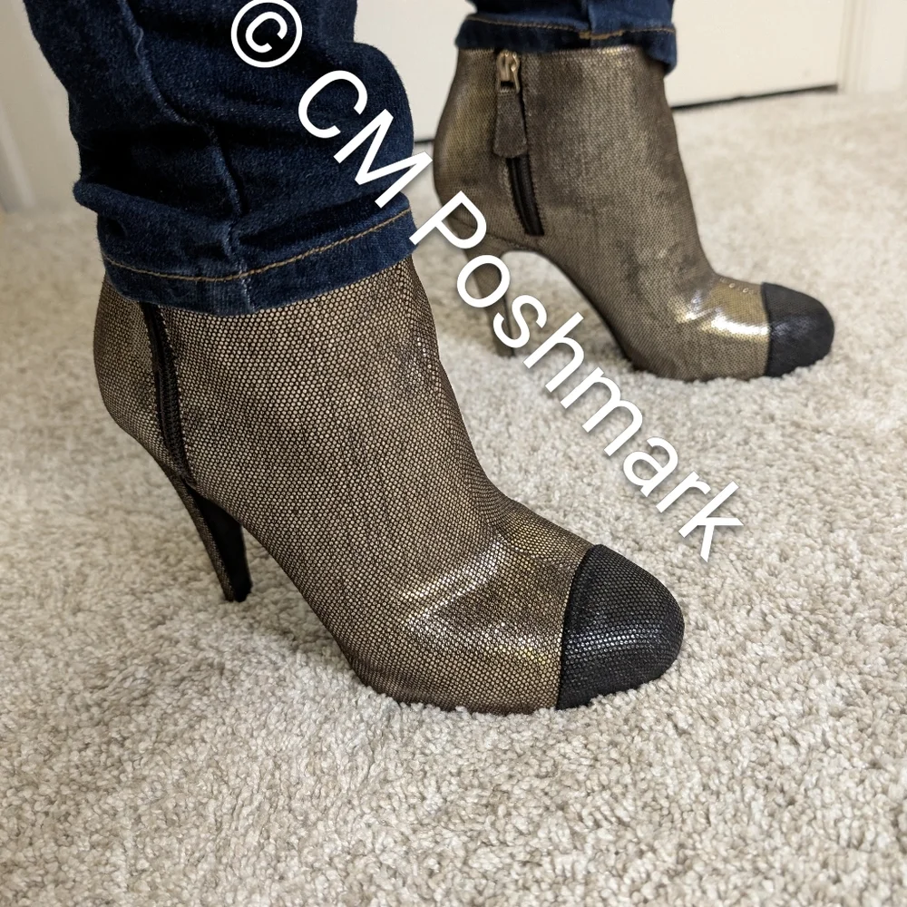 Chanel Gold and Black Metallic Ankle Boots - Size 37 EUC